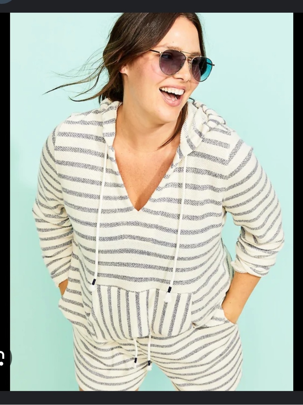 ON Baja Beach Hoodie French Terry Tunic Sweatshirt Medium Nautical Old Navy EUC